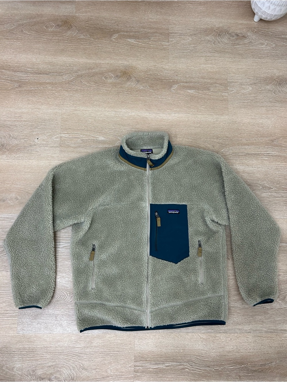 Vtg Patagonia Retro-X Jacket Men's Deep Pile Fleece X-Large Tan And Blue